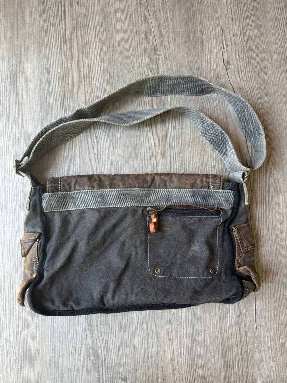 Bed Stu Messenger Bag Unisex Large Brown Black Distressed Canvas Leather Satchel